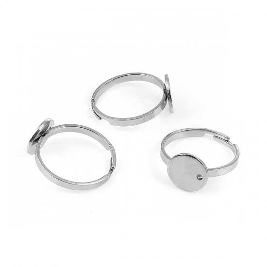 Immagine di Acciaio Inossidabile Aperto Regolabile Anello Può incollare Tono Argento Tondo (Adatto 10mm) 17.3mm (taglia di US: 7), 5 Pz