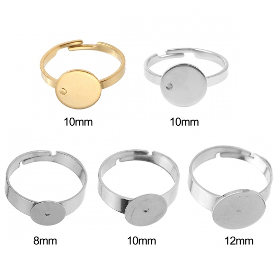 Immagine di Acciaio Inossidabile Aperto Regolabile Anello Può incollare Tono Argento Tondo (Adatto 10mm) 17.3mm (taglia di US: 7), 5 Pz