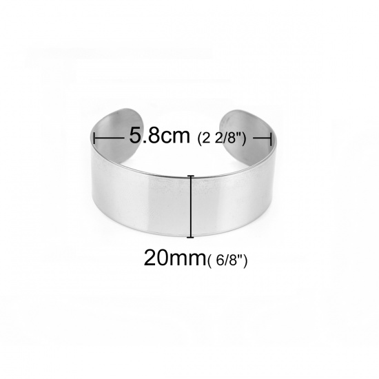 Picture of 304 Stainless Steel Bangles Bracelets Arc Silver Tone Polished 16cm(6 2/8") long, 2 PCs