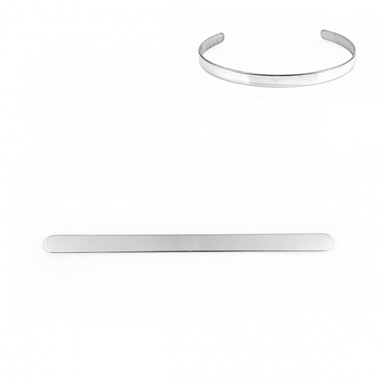 Picture of 304 Stainless Steel Bangles Bracelets Strip Silver Tone Polished 16cm(6 2/8") long, 2 PCs