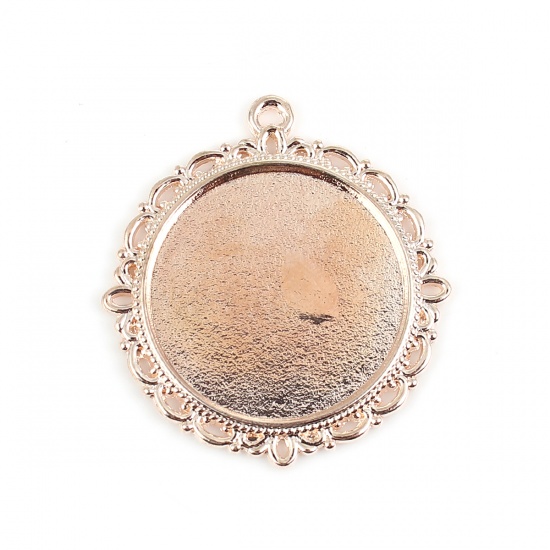 Picture of Zinc Based Alloy Pendants Round Light Rose Gold Cabochon Settings (Fits 25mm Dia.) 38mm x 34mm, 10 PCs