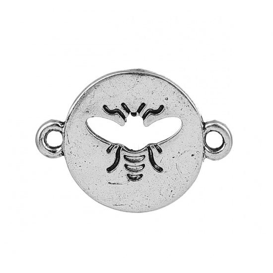 Image de Connecteurs en Alliage de Zinc Rond Argent Vieilli Abeille 23mm x 17mm, 20 Pcs