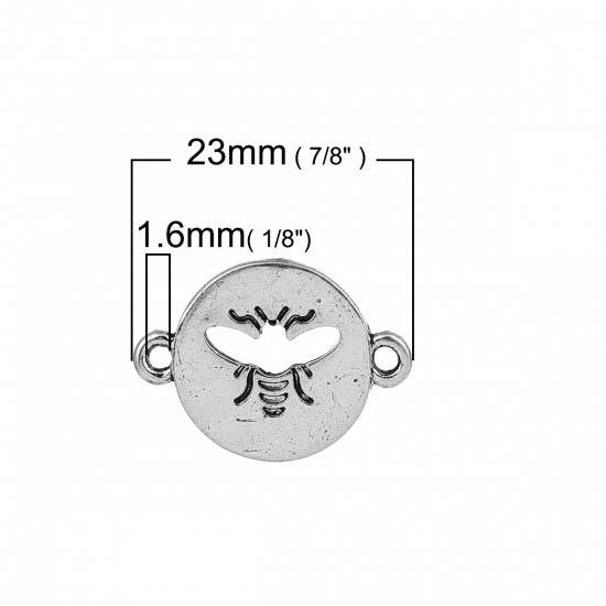 Image de Connecteurs en Alliage de Zinc Rond Argent Vieilli Abeille 23mm x 17mm, 20 Pcs