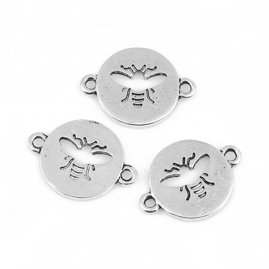 Image de Connecteurs en Alliage de Zinc Rond Argent Vieilli Abeille 23mm x 17mm, 20 Pcs