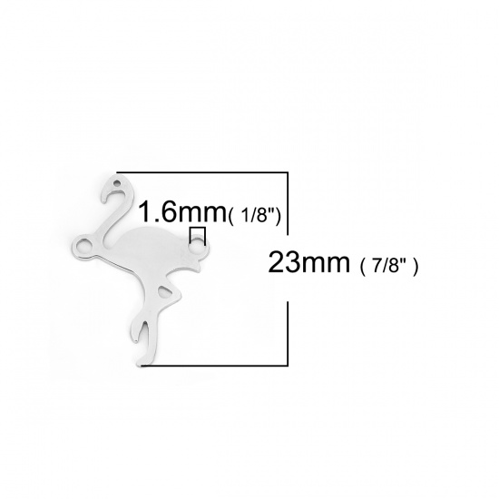 Picture of 201 Stainless Steel Connectors Flamingo Silver Tone 23mm( 7/8") x 16mm( 5/8"), 2 PCs