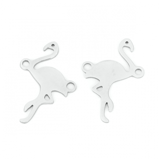 Picture of 201 Stainless Steel Connectors Flamingo Silver Tone 23mm( 7/8") x 16mm( 5/8"), 2 PCs