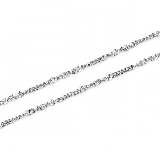 Picture of 304 Stainless Steel Soldered Link Chain Twisted Silver Tone 2.2x1.3mm( 1/8" x1.3mm), 5 M