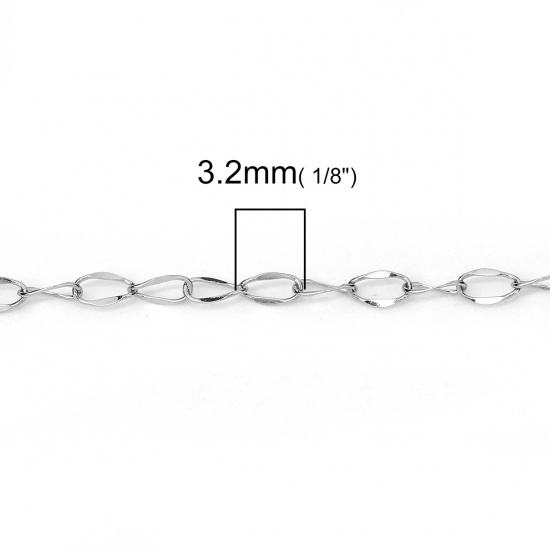 Picture of 304 Stainless Steel Soldered Link Cable Chain Silver Tone 3.2x1.7mm( 1/8" x 1/8"), 5 M