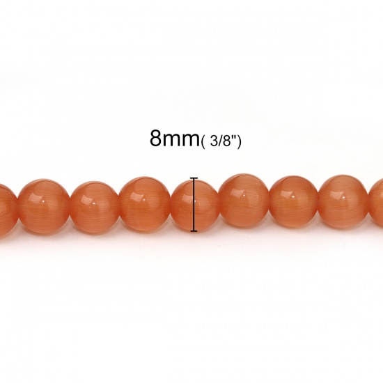 Picture of Cat's Eye Glass ( Natural ) Beads Round Orange About 8mm( 3/8") Dia., Hole: Approx 0.8mm, 36cm(14 1/8") long, 1 Strand (Approx 50 PCs/Strand)