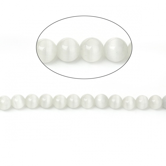 Picture of Cat's Eye Glass ( Natural ) Beads Round White About 8mm( 3/8") Dia., Hole: Approx 0.8mm, 36cm(14 1/8") long, 1 Strand (Approx 50 PCs/Strand)