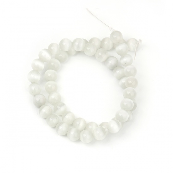 Picture of Cat's Eye Glass ( Natural ) Beads Round White About 8mm( 3/8") Dia., Hole: Approx 0.8mm, 36cm(14 1/8") long, 1 Strand (Approx 50 PCs/Strand)