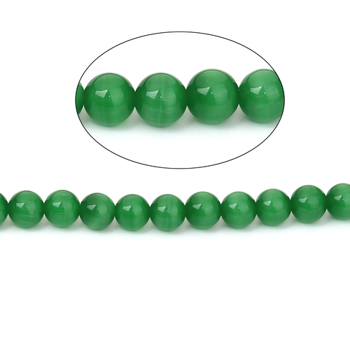Picture of Cat's Eye Glass ( Natural ) Beads Round Peacock Green About 8mm( 3/8") Dia., Hole: Approx 0.8mm, 36cm(14 1/8") long, 1 Strand (Approx 50 PCs/Strand)