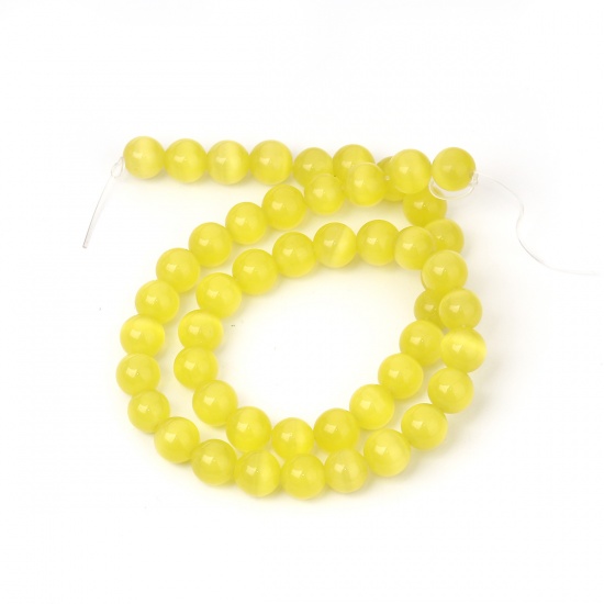 Picture of Cat's Eye Glass ( Natural ) Beads Round Yellow About 8mm( 3/8") Dia., Hole: Approx 0.8mm, 36cm(14 1/8") long, 1 Strand (Approx 50 PCs/Strand)