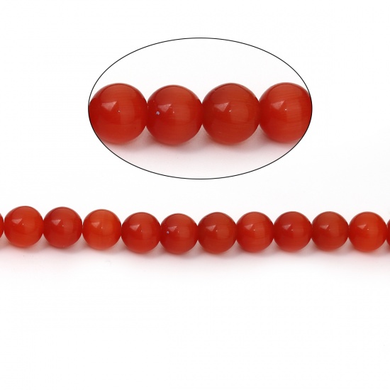 Picture of Cat's Eye Glass ( Natural ) Beads Round Reddish Orange About 8mm Dia., Hole: Approx 0.8mm, 36cm(14 1/8") long, 1 Strand (Approx 50 PCs/Strand)