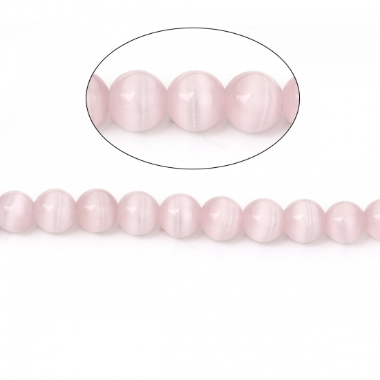 Picture of Cat's Eye Glass ( Natural ) Beads Round Pink About 8mm( 3/8") Dia., Hole: Approx 0.8mm, 36cm(14 1/8") long, 1 Strand (Approx 50 PCs/Strand)
