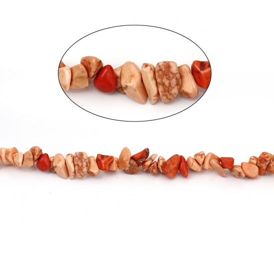 Image de (Classement B) Perles en Turquoise Synthétique (Teint) Irrégulier Orange Clair 13mm x 8mm - 6mm x 5mm, Trou: env. 0.7mm, 84cm long, 1 Enfilade