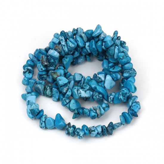 Picture of (Grade B) Synthetic Turquoise ( Dyed ) Chip Beads Irregular Lake Blue About 13mm x8mm( 4/8" x 3/8") - 6mm x5mm( 2/8" x 2/8"), Hole: Approx 0.7mm, 84cm(33 1/8") long, 1 Strand