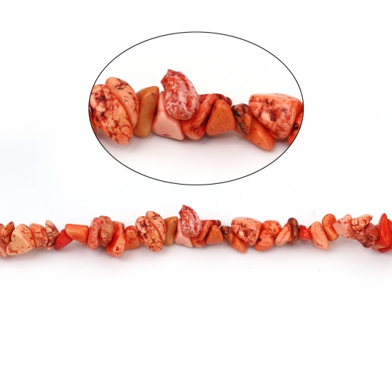 Picture of (Grade B) Synthetic Turquoise ( Dyed ) Chip Beads Irregular Orange-red About 13mm x8mm( 4/8" x 3/8") - 6mm x5mm( 2/8" x 2/8"), Hole: Approx 0.7mm, 84cm(33 1/8") long, 1 Strand