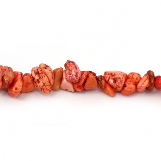 Picture of (Grade B) Synthetic Turquoise ( Dyed ) Chip Beads Irregular Orange-red About 13mm x8mm( 4/8" x 3/8") - 6mm x5mm( 2/8" x 2/8"), Hole: Approx 0.7mm, 84cm(33 1/8") long, 1 Strand