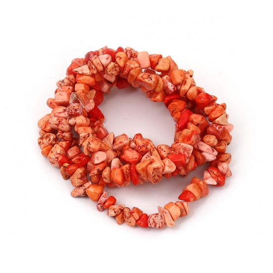 Immagine di (Grado B) Turchese Composto ( Tintura ) Perline Irregolare Rosso Arancione Come 13mm x8mm - 6mm x5mm, Foro: Circa 0.7mm, 84cm Lungheza, 1 Filo