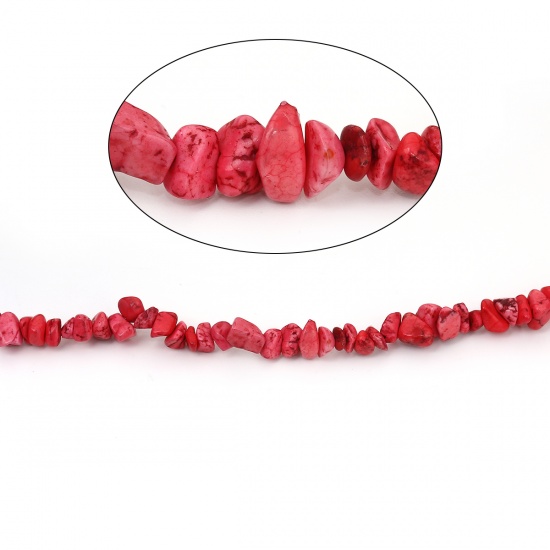 Immagine di (Grado B) Turchese Composto ( Tintura ) Perline Irregolare Rosso Come 13mm x8mm - 6mm x5mm, Foro: Circa 0.7mm, 84cm Lungheza, 1 Filo