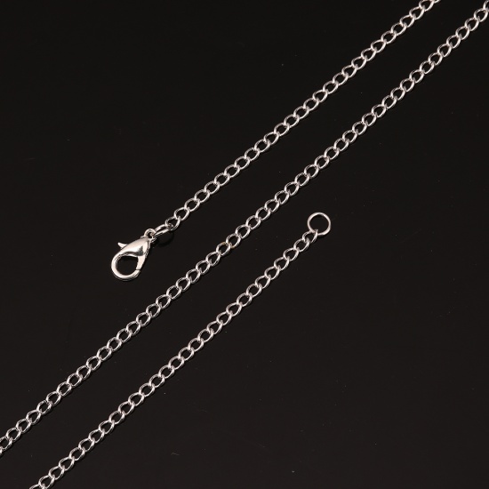 Picture of Iron Based Alloy Link Curb Chain Necklace Silver Plated 62cm(24 3/8") long, Chain Size: 4x2.5mm( 1/8" x 1/8"), 1 Packet ( 12 PCs/Packet)