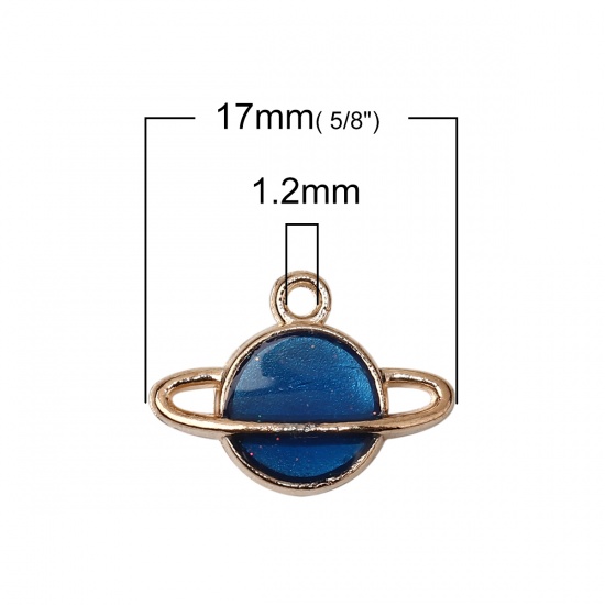 Picture of Zinc Based Alloy Galaxy Charms Planet Earth Gold Plated Blue Enamel Glitter 17mm( 5/8") x 12mm( 4/8"), 20 PCs