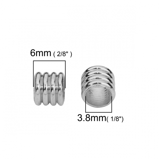 Immagine di Ottone Perline Cilindrico Tono Argento Striscia Come 6mmx 6mm, Foro: circa 3.8mm, 20 Pz