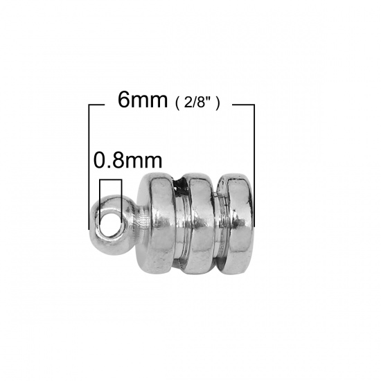 Imagen de Latón Colgantes Charms Cilíndrico Tono de Plata Raya 6mm x 4mm, 50 Unidades                                                                                                                                                                                   