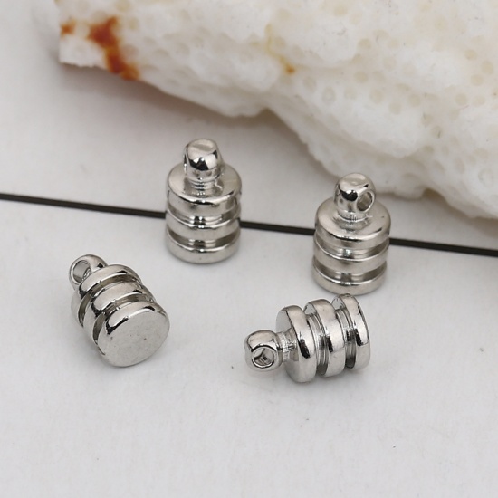 Imagen de Latón Colgantes Charms Cilíndrico Tono de Plata Raya 6mm x 4mm, 50 Unidades                                                                                                                                                                                   