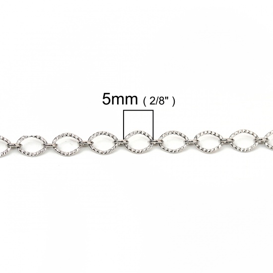 Picture of Brass Soldered Textured Link Cable Chain Findings Silver Tone 5x3.7mm( 2/8" x 1/8") 2.6x2.1mm( 1/8" x 1/8"), 5 M                                                                                                                                              