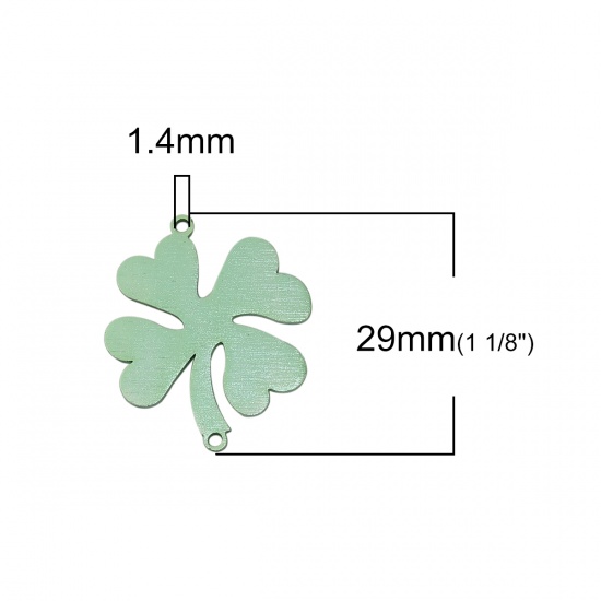 Picture of Aluminum Alloy Connectors Four Leaf Clover Green 29mm x 25mm, 2 PCs