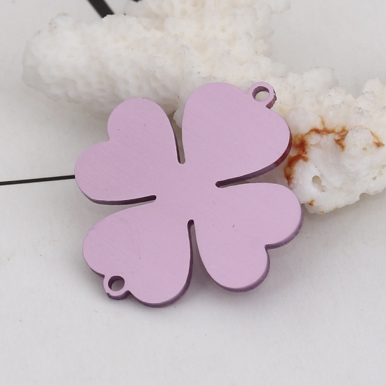 Picture of Aluminum Alloy Connectors Four Leaf Clover Purple 28mm x 25mm, 2 PCs