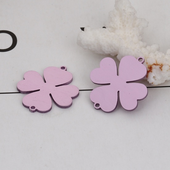 Picture of Aluminum Alloy Connectors Four Leaf Clover Purple 28mm x 25mm, 2 PCs