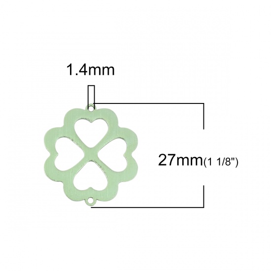 Picture of Aluminum Alloy Connectors Four Leaf Clover Green 27mm x 25mm, 2 PCs