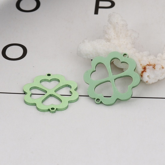 Picture of Aluminum Alloy Connectors Four Leaf Clover Green 27mm x 25mm, 2 PCs