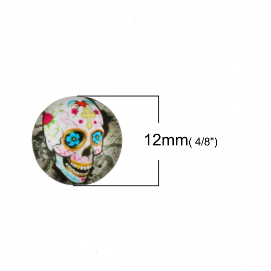 Immagine di Vetro Cupola Dome Seals Cabochon Zucchero Cranio Flatback A Random Tondo Disegno 12mm Dia, 50 Pz