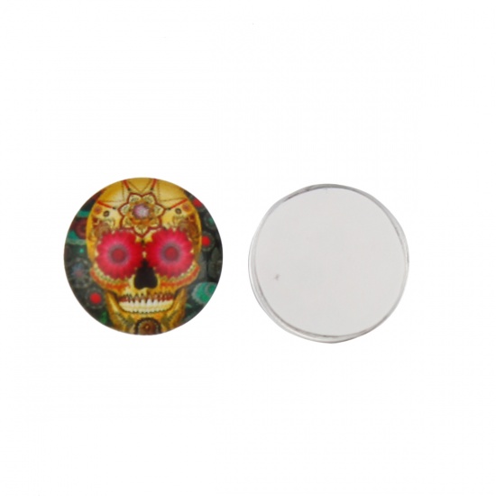 Immagine di Vetro Cupola Dome Seals Cabochon Zucchero Cranio Flatback A Random Tondo Disegno 12mm Dia, 50 Pz