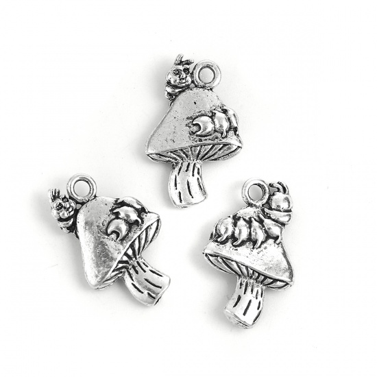 Picture of Zinc Based Alloy Charms Mushroom Antique Silver Color Rabbit 25mm(1") x 16mm( 5/8"), 10 PCs