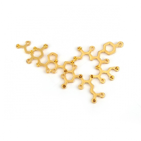 Bild von Zinklegierung Molekülchemie Wissenschaft Verbinder Oxitozin Vergoldet für ss5 Spitzboden Strass, 51mm x 35mm, 10 Stück