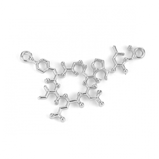 Image de Connecteurs Molécule Chimie Science en Alliage de Zinc Oxytocine Argent Mat 35mm x 22mm, 20 Pcs