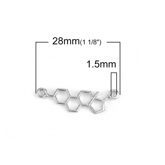 Picture of Zinc Based Alloy Molecule Chemistry Science Connectors Silver Tone 28mm x 9mm, 20 PCs