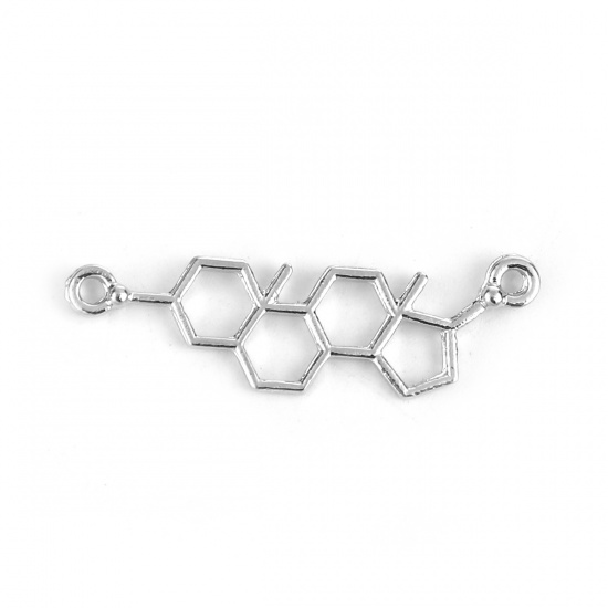 Picture of Zinc Based Alloy Molecule Chemistry Science Connectors Silver Tone 31mm x 10mm, 20 PCs