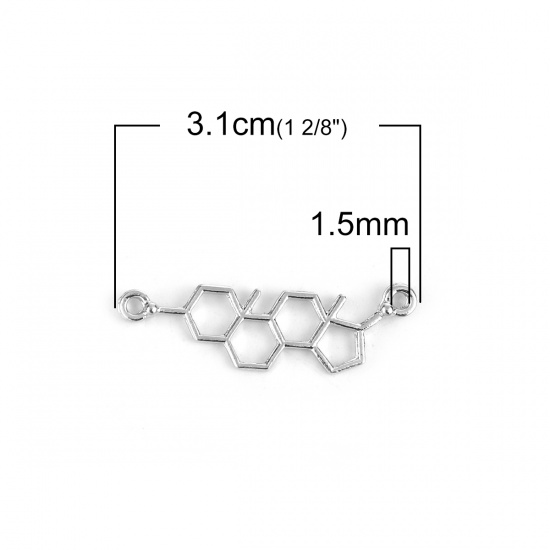 Picture of Zinc Based Alloy Molecule Chemistry Science Connectors Silver Tone 31mm x 10mm, 20 PCs