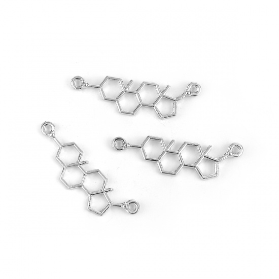 Picture of Zinc Based Alloy Molecule Chemistry Science Connectors Silver Tone 31mm x 10mm, 20 PCs