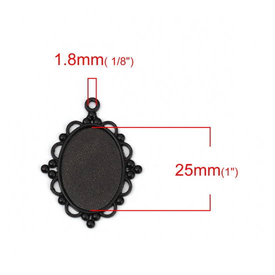 Immagine di Lega di Zinco Charm Ciondoli Ovale Nero Basi per Cabochon (Adatto 25mmx18mm) 39mm x 30mm, 10 Pz