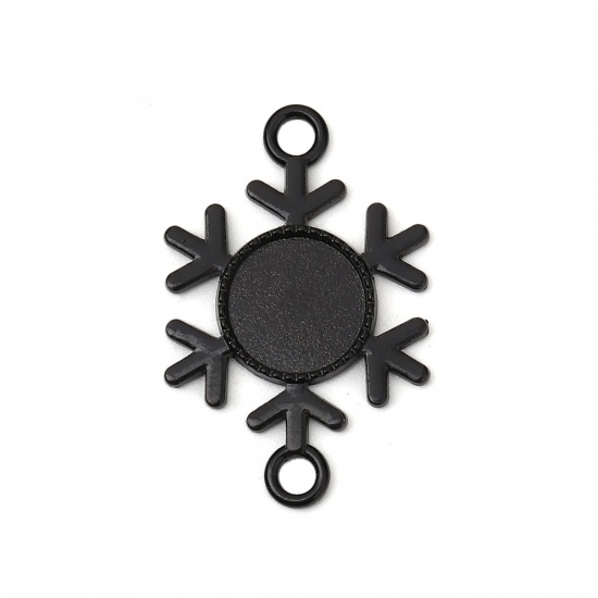 Picture of Zinc Based Alloy Connectors Christmas Snowflake Black Cabochon Settings (Fits 12mm Dia.) 35mm(1 3/8") x 23mm( 7/8"), 10 PCs