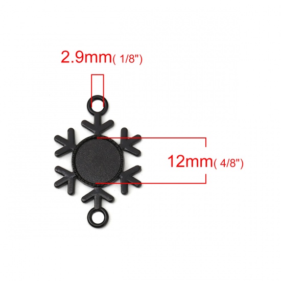 Picture of Zinc Based Alloy Connectors Christmas Snowflake Black Cabochon Settings (Fits 12mm Dia.) 35mm(1 3/8") x 23mm( 7/8"), 10 PCs