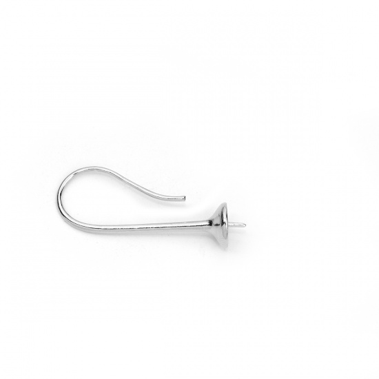 Picture of Brass Ear Wire Hooks Earring Findings Silver Tone Round (Fits 10mm Dia. Beads) 28mm(1 1/8") x 7mm( 2/8"), Post/ Wire Size: (20 gauge), 3 Pairs                                                                                                                