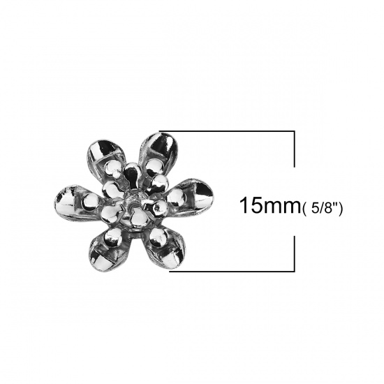 Bild von Messing Perlkappen Blumen Silberfarbe (Für Perlengröße: 14mm D.) 15mm x 14mm, 10 Stück